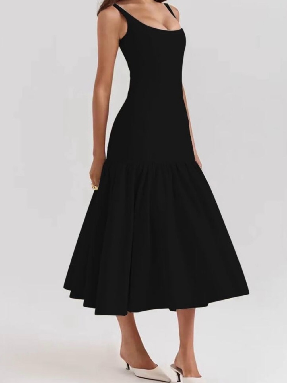 Commense Black Ruffle Trim Midi Dress XS NWT